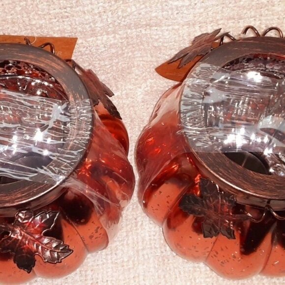 Autumn Essence Large Gourd Mercury Glass Tealight Candle Holder Set - Picture 2 of 7